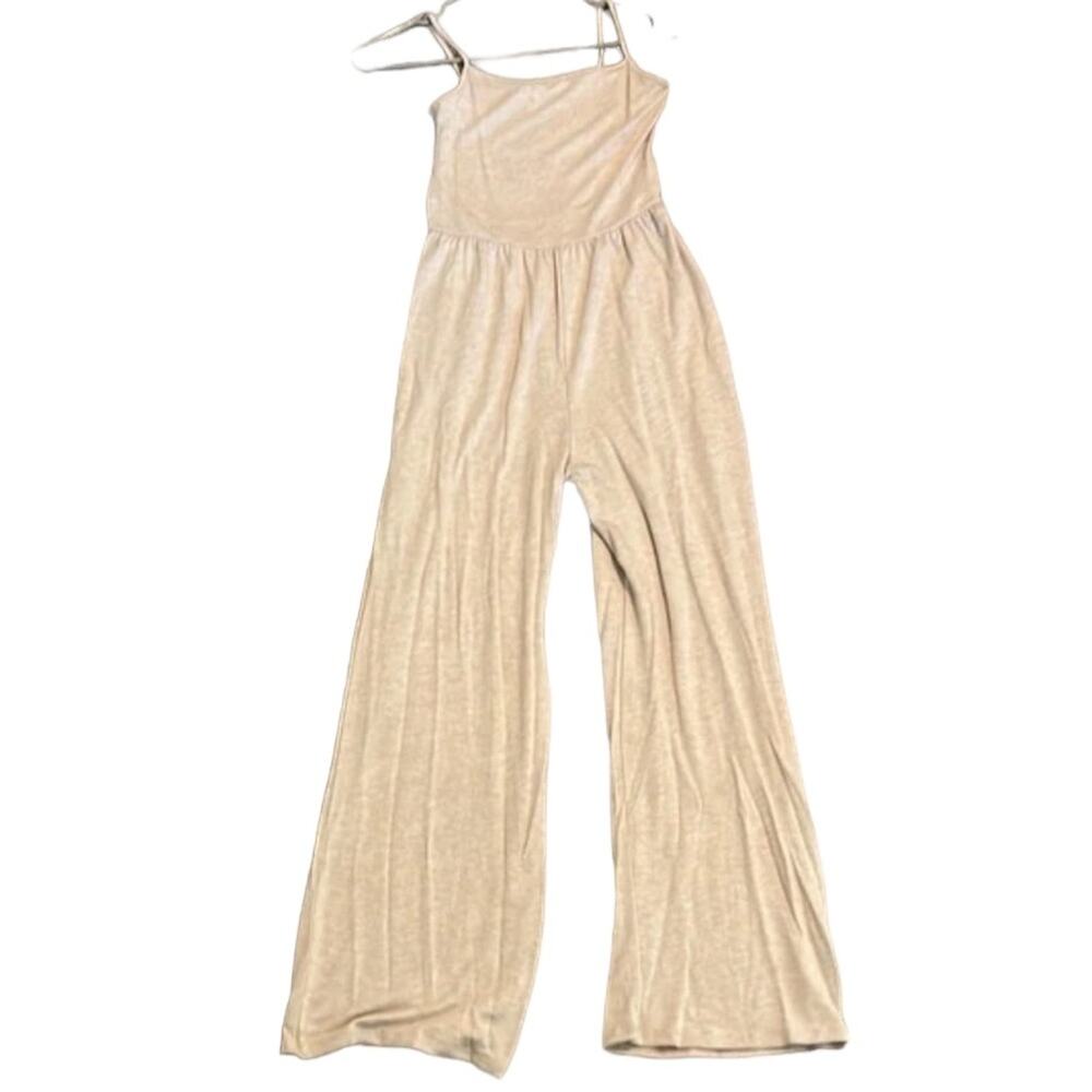 Antistar Beige Jumpsuit size Large Spaghetti Strap Wide Leg Boho Lightweight